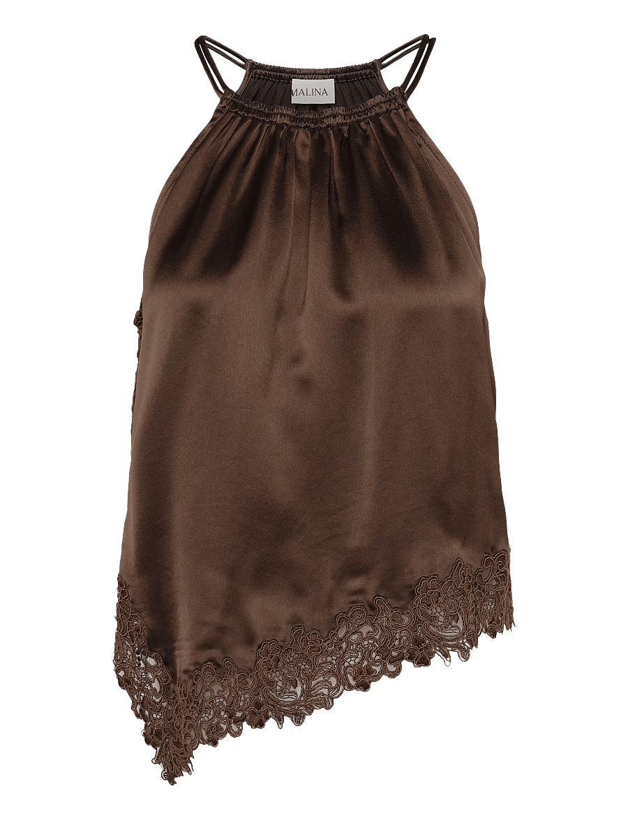 Malina - Madina Asymmetric Lace Hem Top - Ärmellose tops - dark brown - 1
