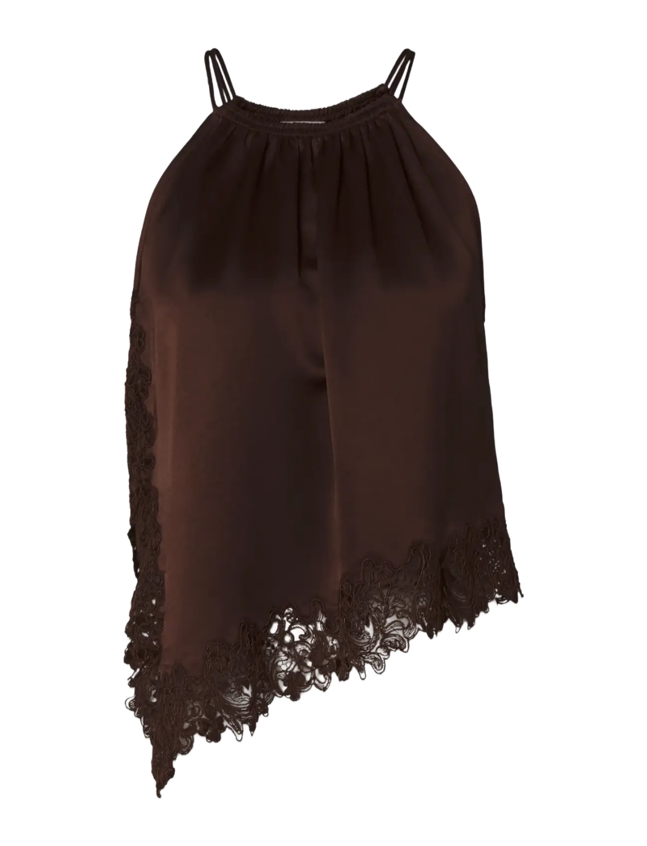 Malina Madina Asymmetric Lace Hem Top - Riided - DARK BROWN / brown