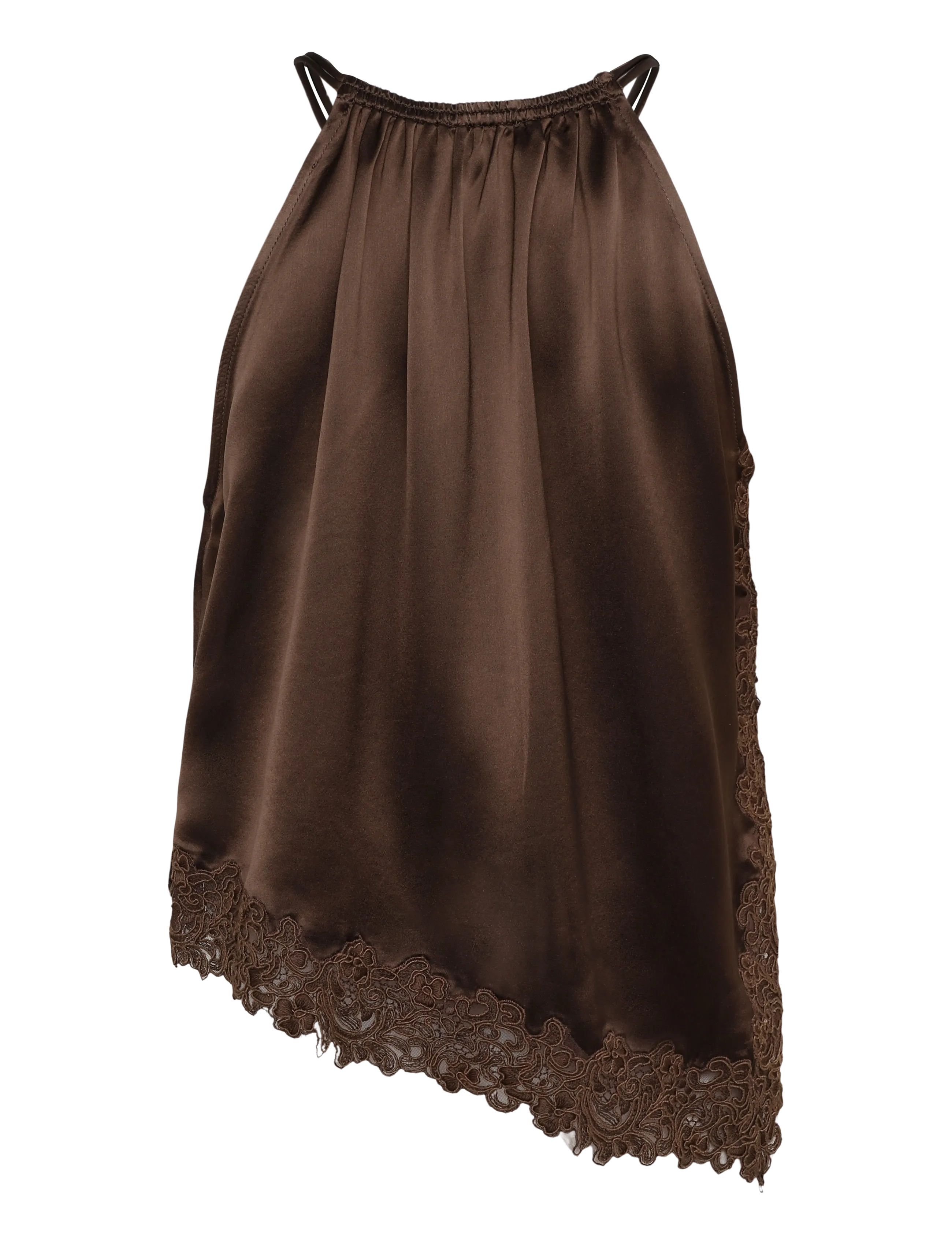 Malina - Madina Asymmetric Lace Hem Top - tanktops - dark brown - 2