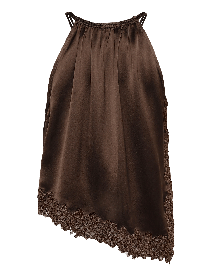 Malina - Madina Asymmetric Lace Hem Top - Ärmellose tops - dark brown - 2