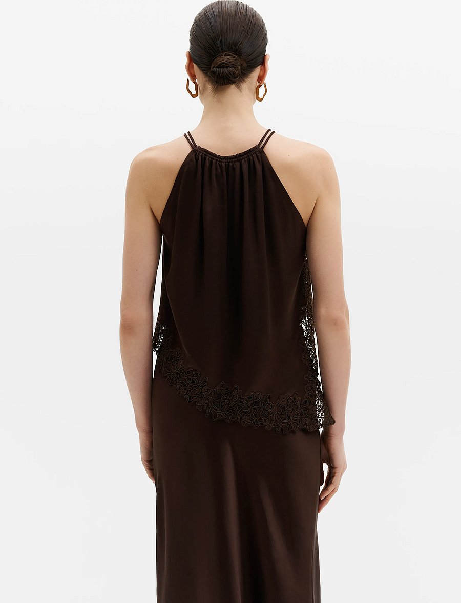 Malina - Madina Asymmetric Lace Hem Top - Ärmellose tops - dark brown - 3
