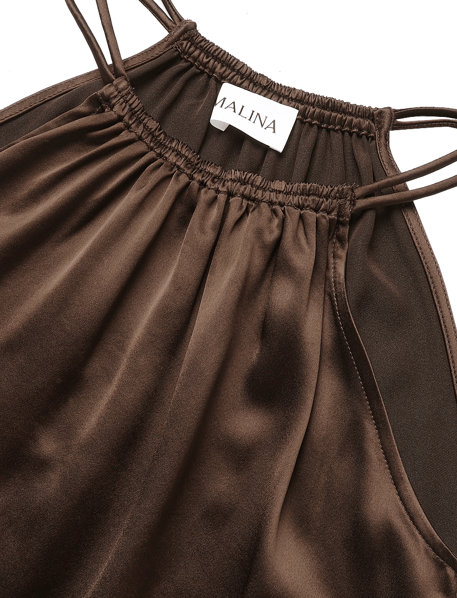 Malina - Madina Asymmetric Lace Hem Top - Ärmellose tops - dark brown - 5