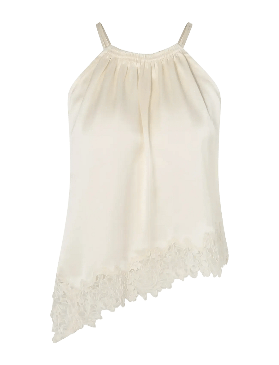 Malina - Madina Asymmetric Lace Hem Top - Ärmellose tops - pearl - 1