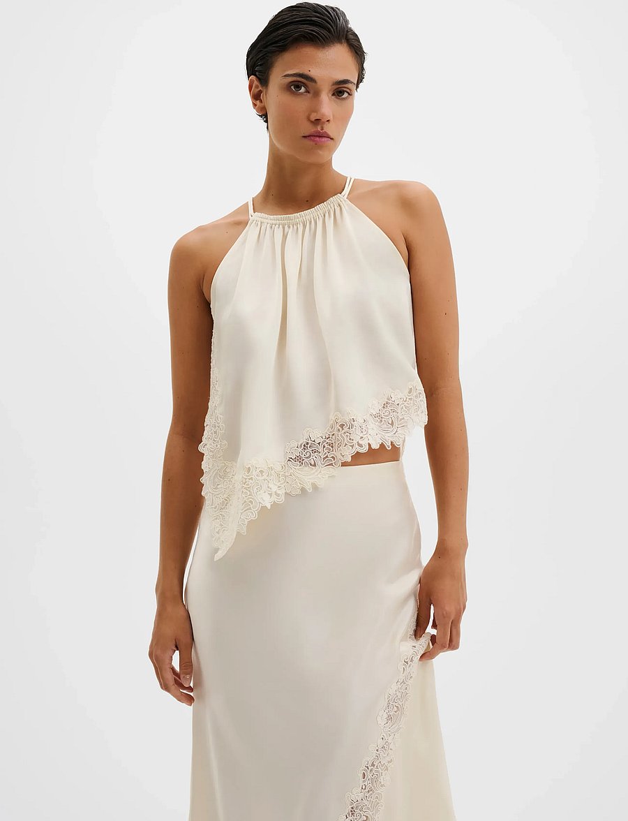 Malina - Madina Asymmetric Lace Hem Top - Ärmellose tops - pearl - 2