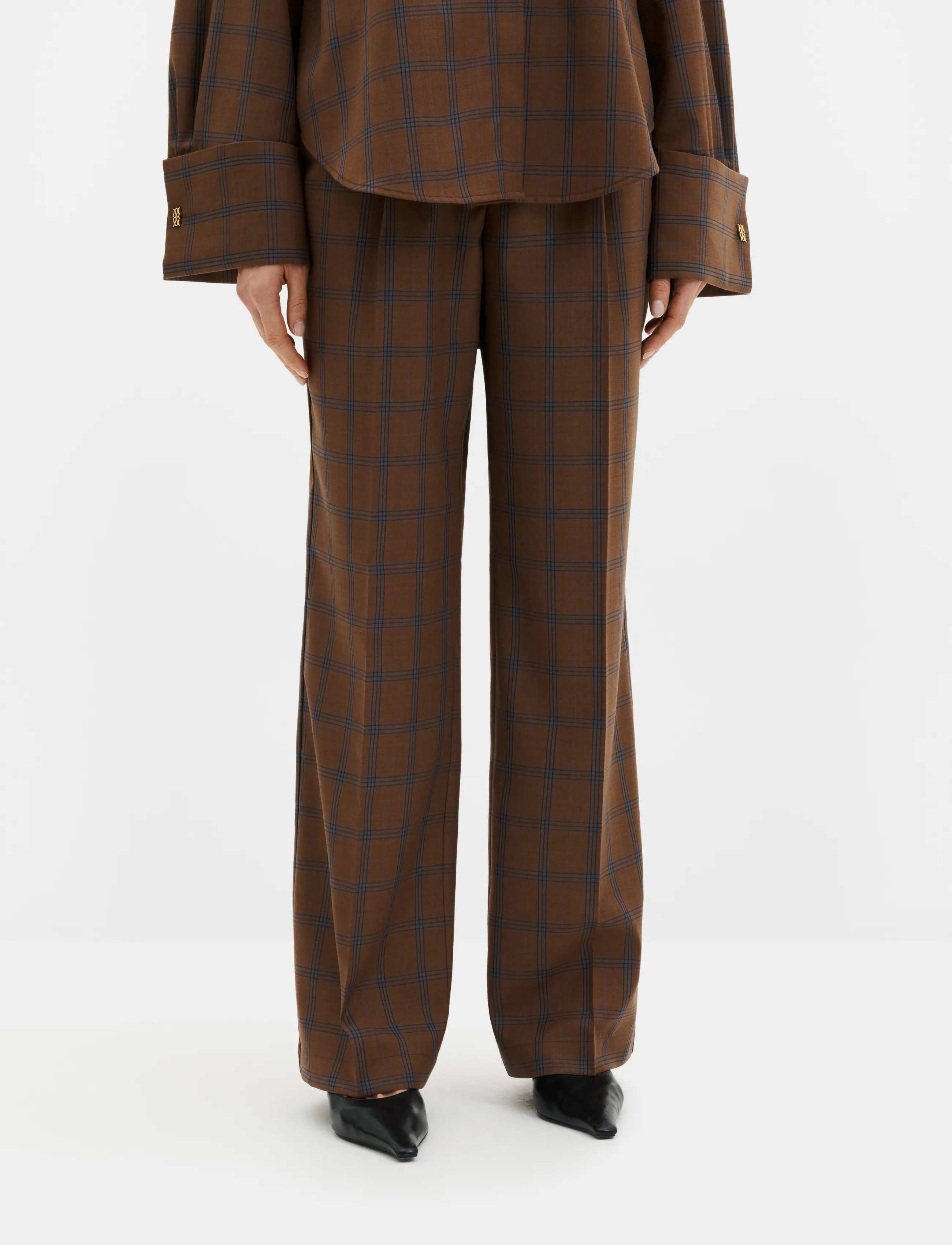 Malina Nisa Mid Rise Suit Pants - Kleidung - CAMEL CHECKS / brown