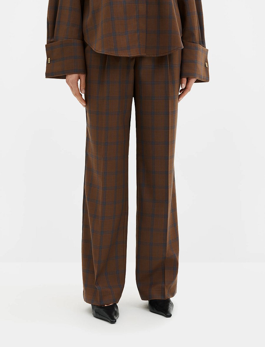 Malina - Nisa Mid Rise Suit Pants - anzugshosen - camel checks - 0