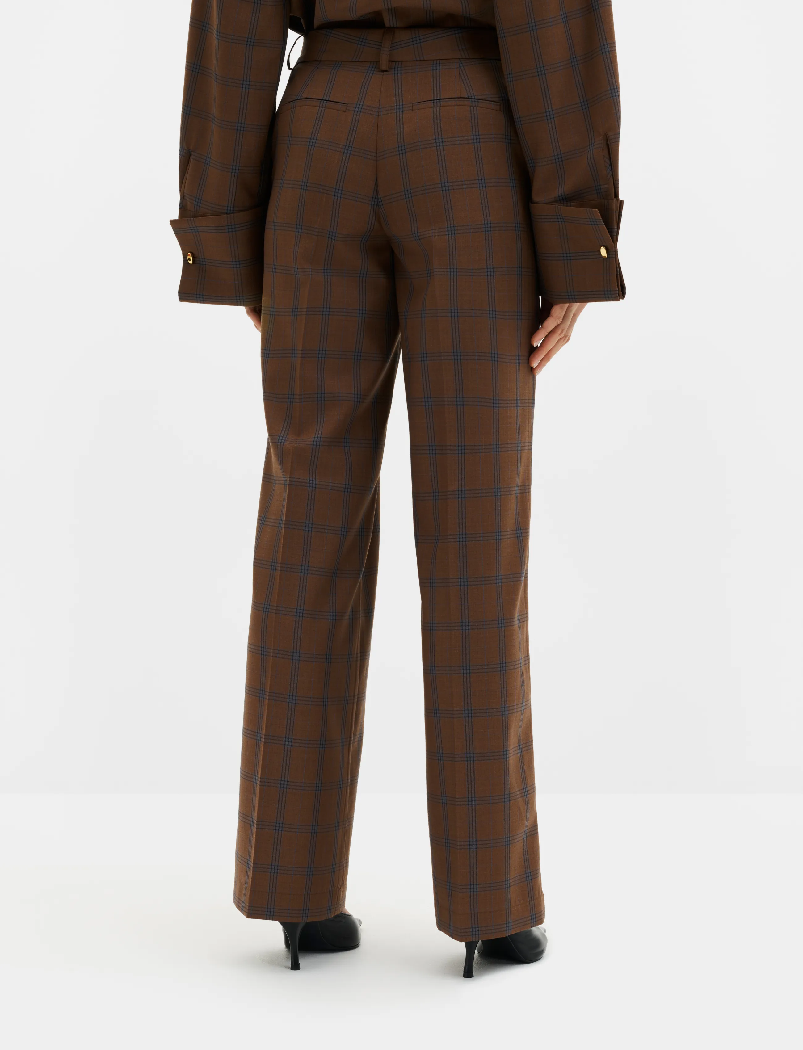 Malina - Nisa Mid Rise Suit Pants - anzugshosen - camel checks - 2