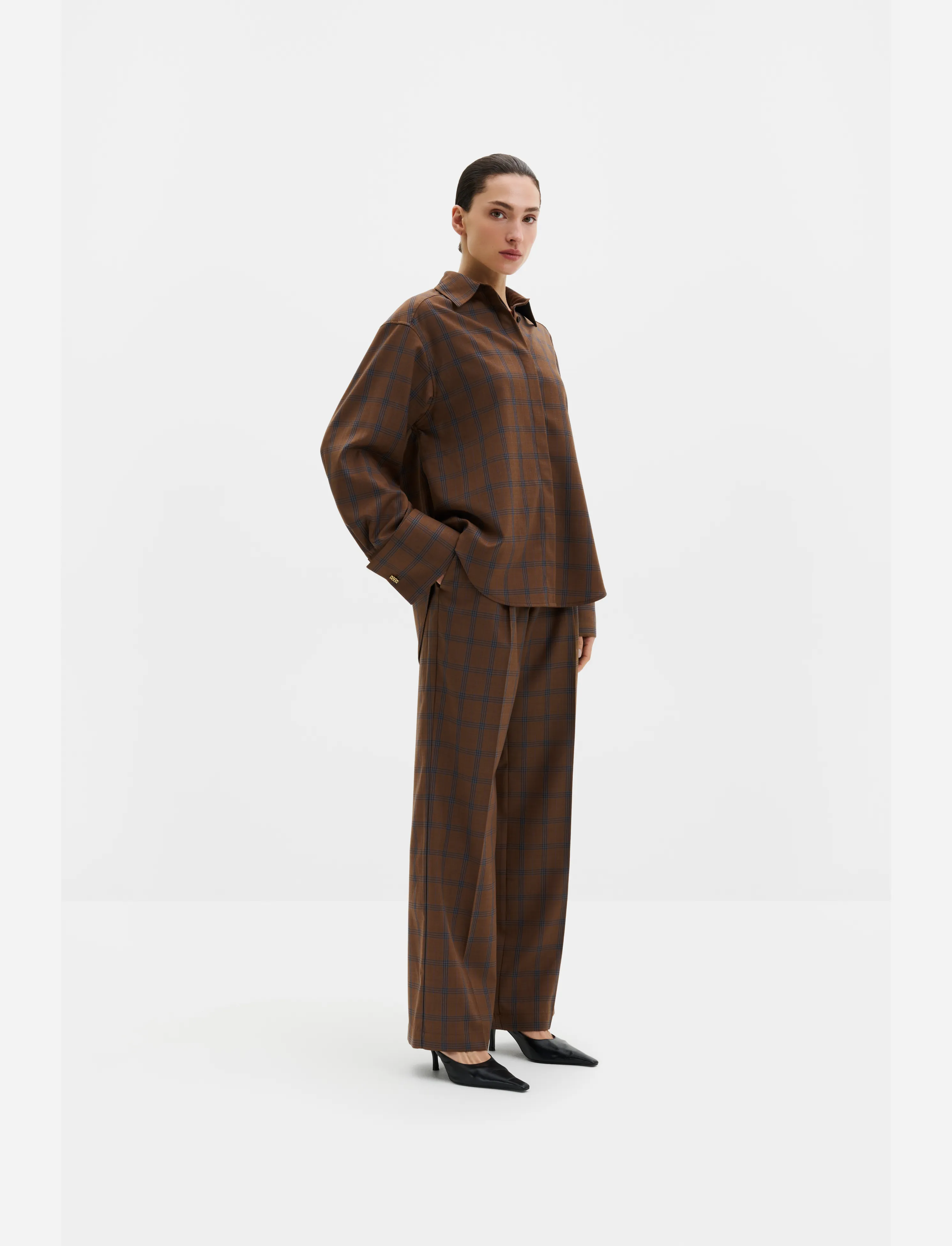 Malina - Nisa Mid Rise Suit Pants - anzugshosen - camel checks - 3