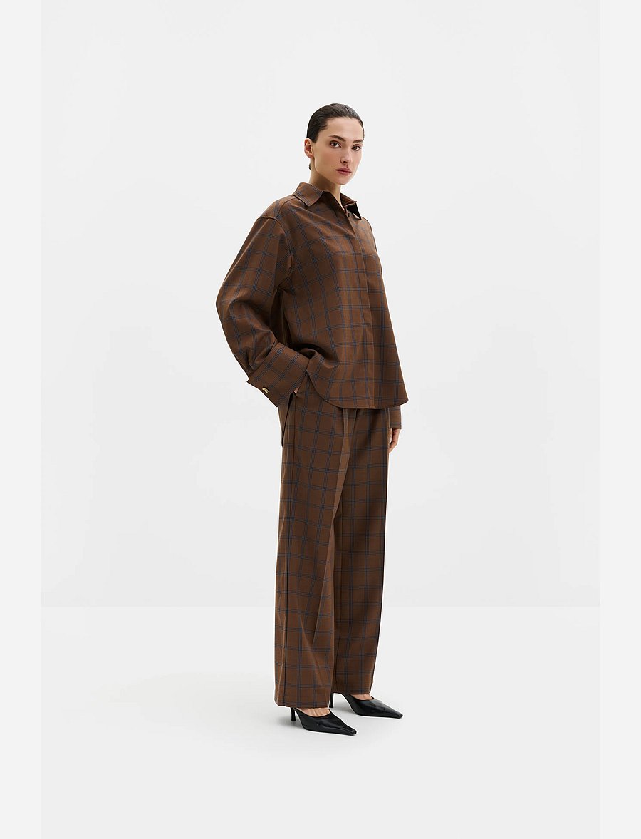 Malina - Nisa Mid Rise Suit Pants - anzugshosen - camel checks - 3