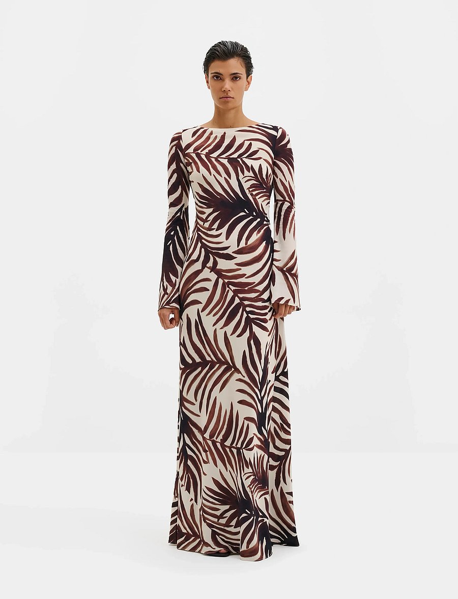 Malina - Jennelie Open Back Chiffon Maxi Dress - maxi kjoler - burnt leaf - 0
