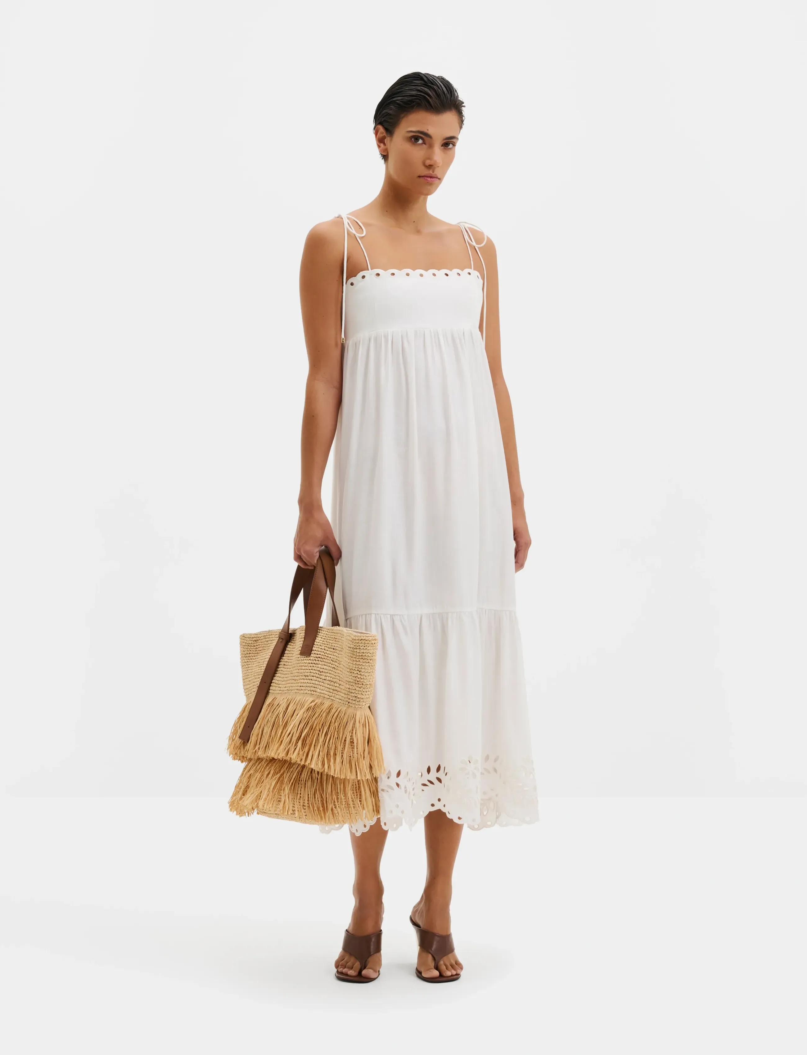 Malina Vilda Broderie Anglaise Midi Dress, 36, White, Kjoler > Knælange Og Midi, Dame