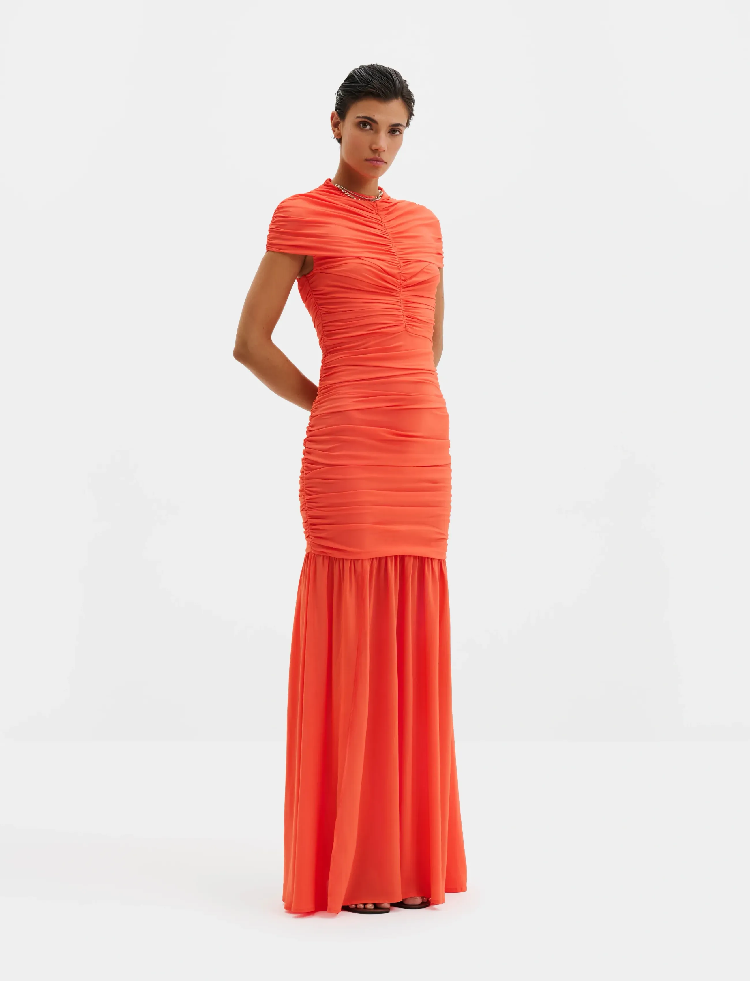 Malina Loana Draped Chiffon Maxi Dress, 38, Dresses, Koralle - Frauen