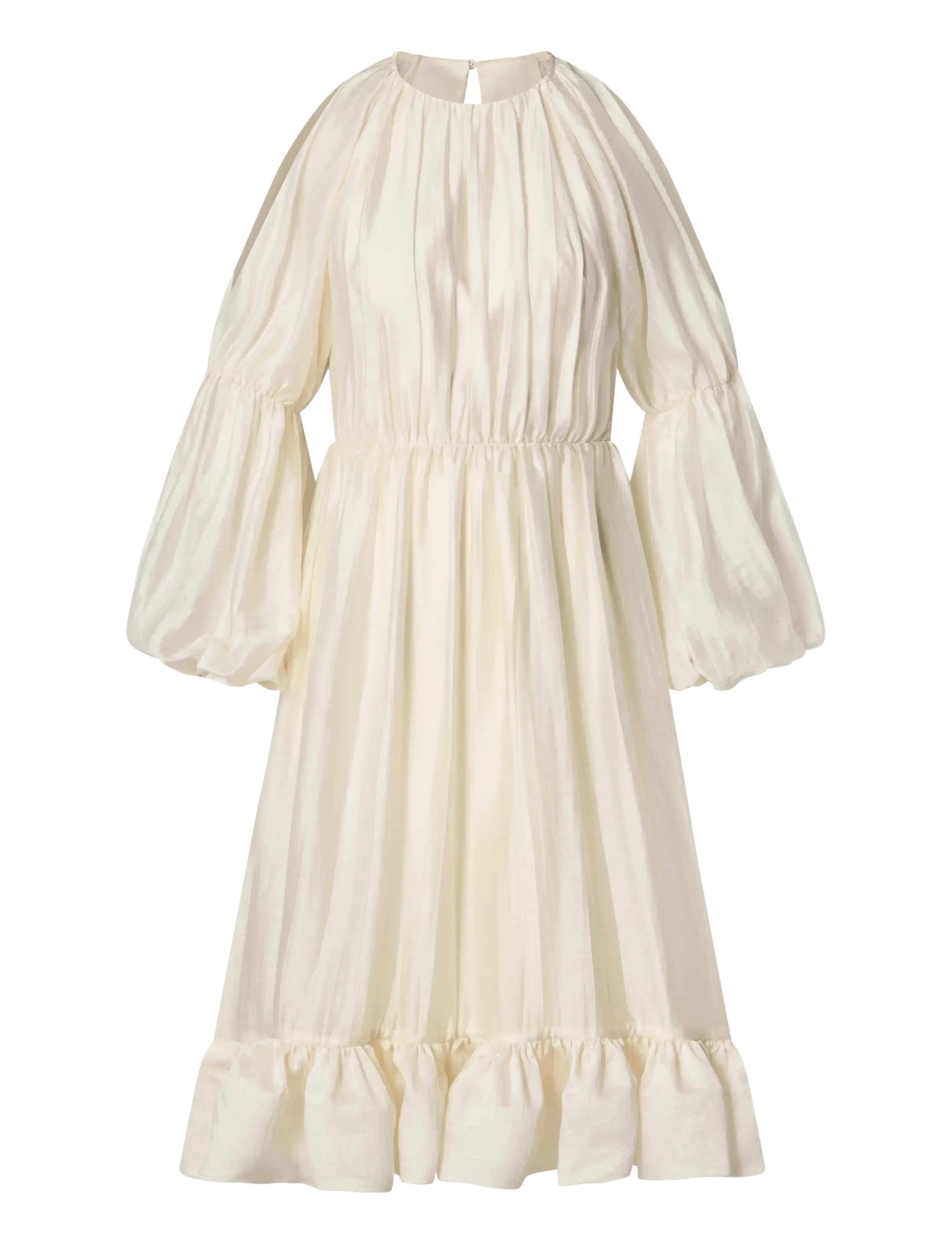 Malina - Leontine Pouf Sleeve Ruffled Midi Dress - midikleider - pearl - 1