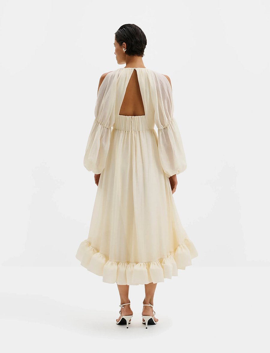 Malina - Leontine Pouf Sleeve Ruffled Midi Dress - midikleidid - pearl - 2
