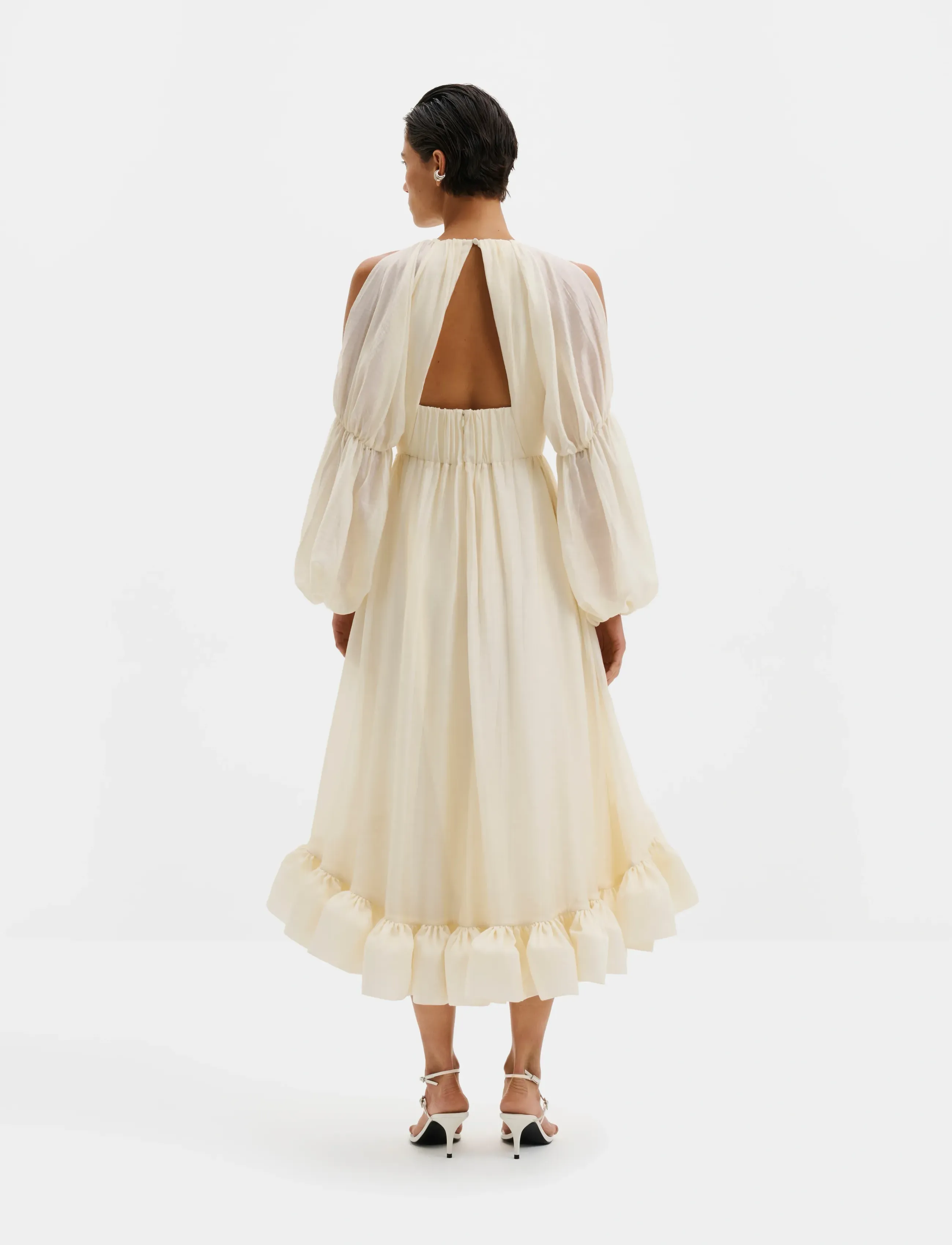 Malina - Leontine Pouf Sleeve Ruffled Midi Dress - midikleider - pearl - 2