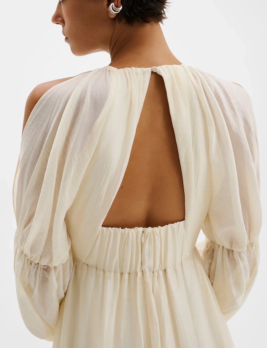 Malina - Leontine Pouf Sleeve Ruffled Midi Dress - midikleidid - pearl - 4