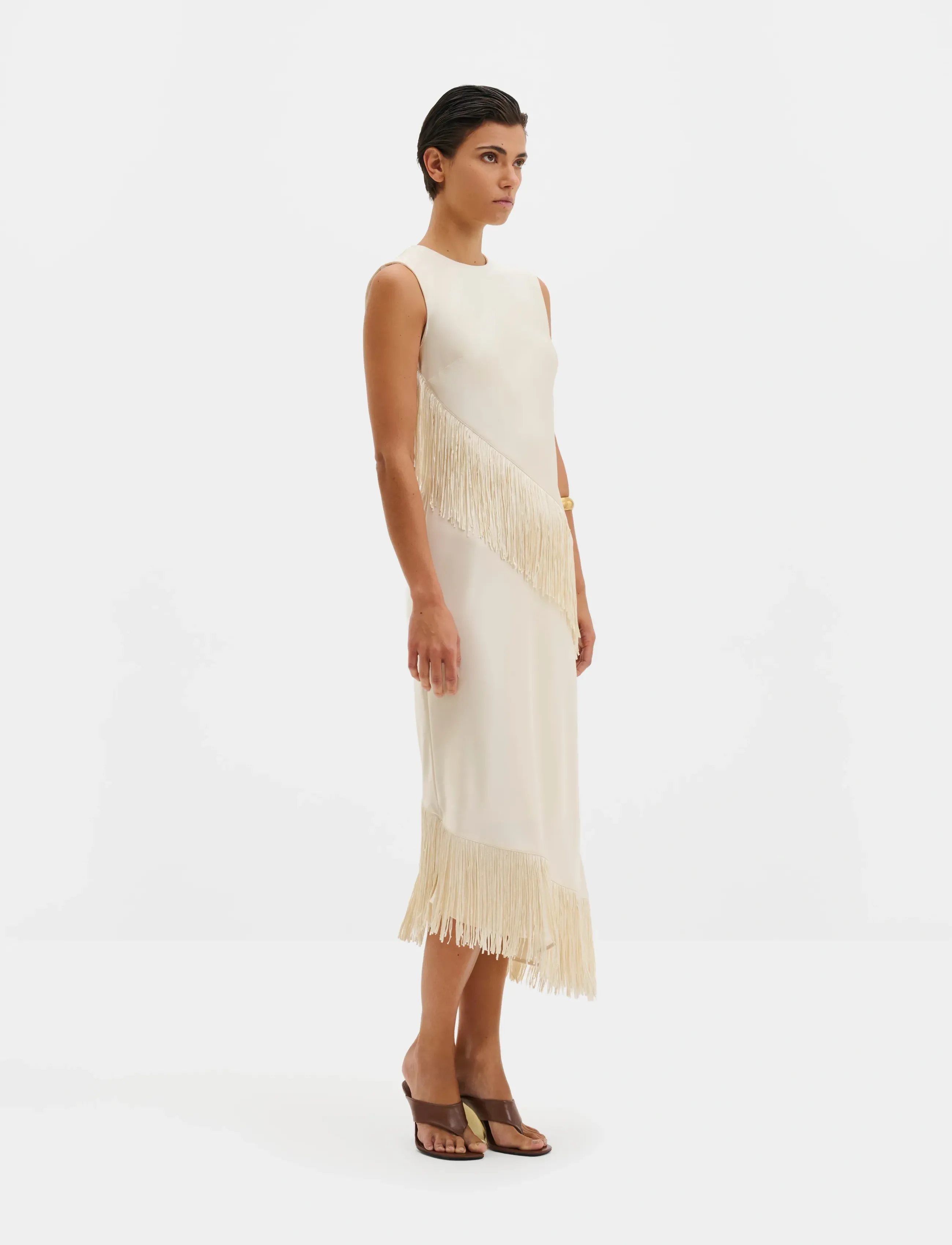 Malina Lovis Fringe Detailed Midi Dress, 44, Dresses, Creme - Knee-length & Midi, Frauen