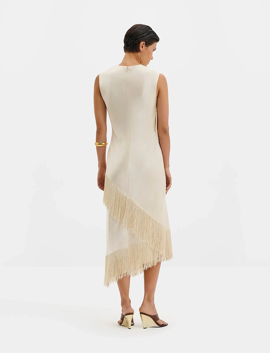 Malina - Lovis Fringe Detailed Midi Dress - robes midi - pearl - 2