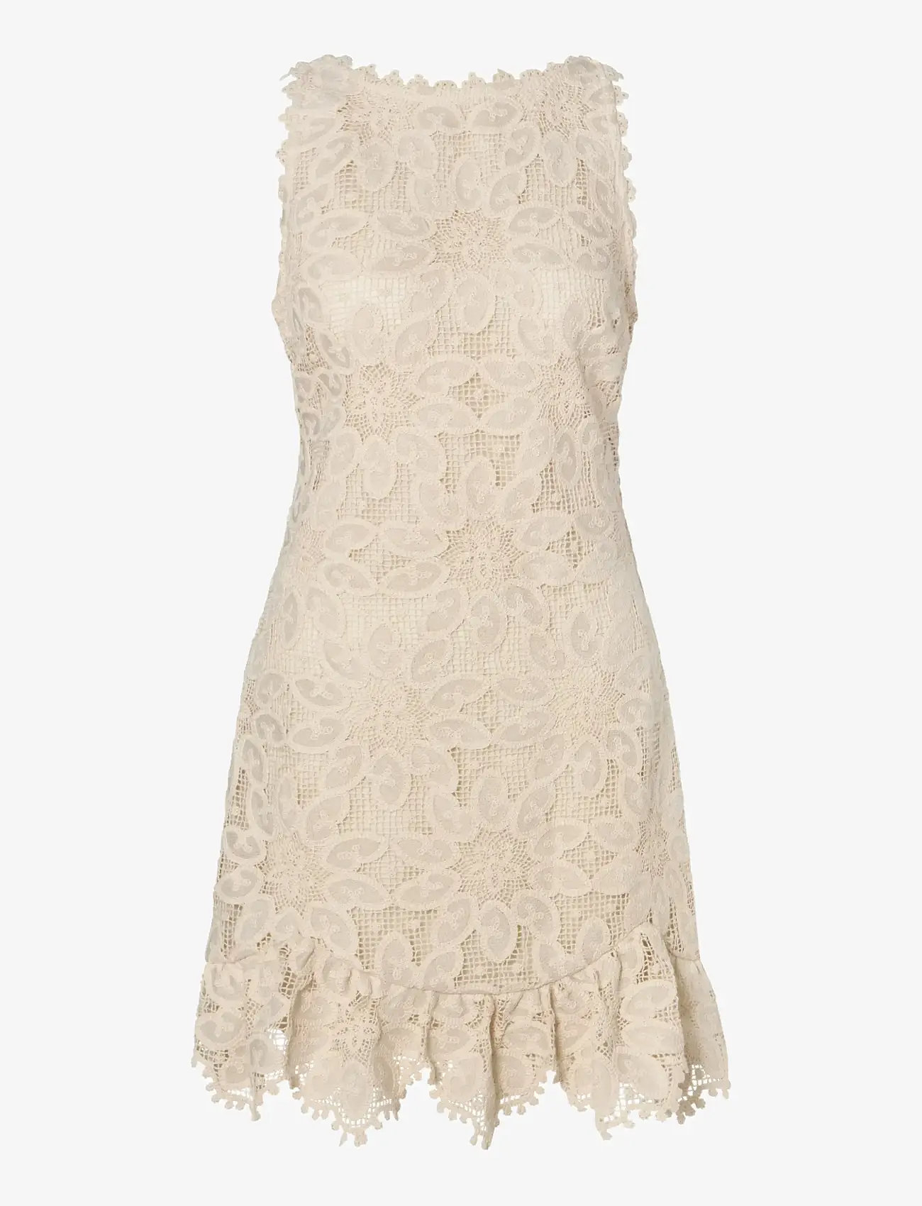 Malina - Miranda Ruffled Guipure Lace Mini Dress - spetsklänningar - sand - 1
