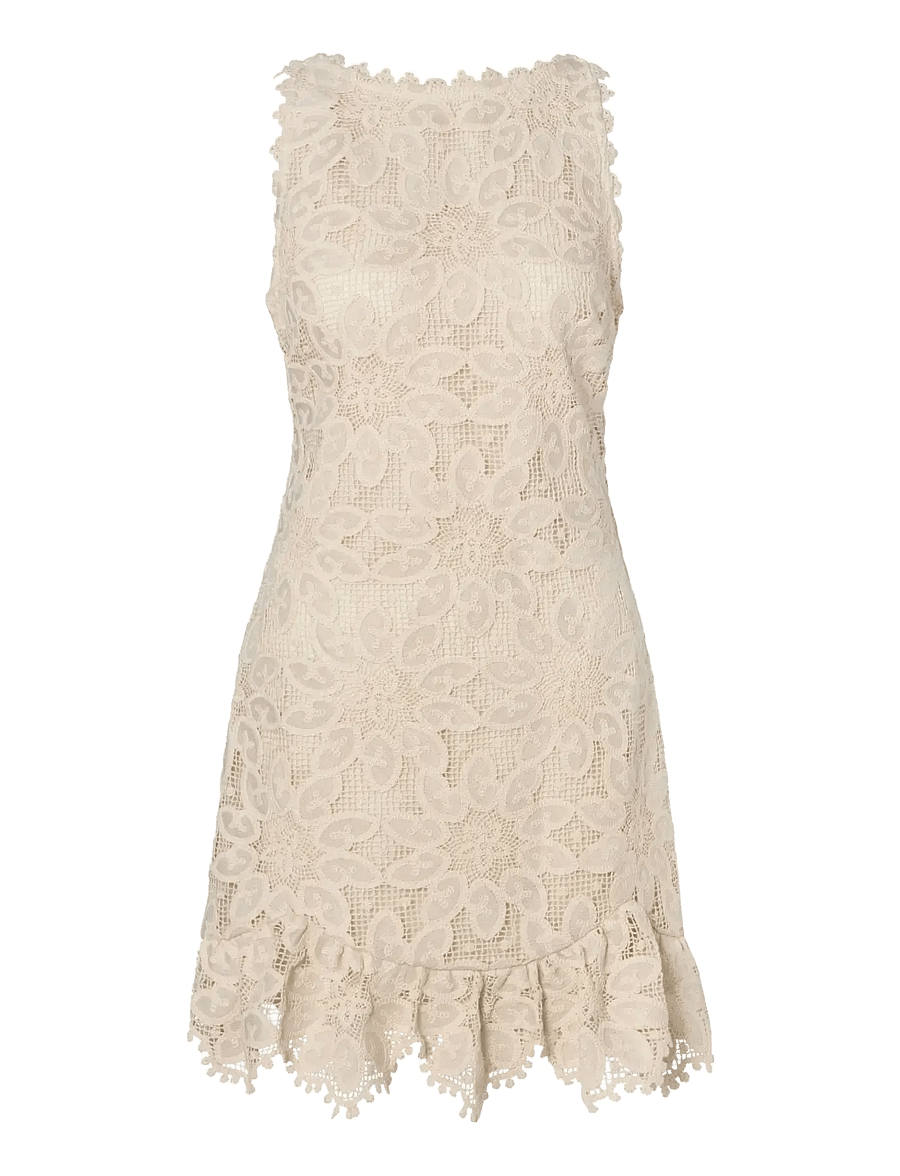 Malina - Miranda Ruffled Guipure Lace Mini Dress - spitzenkleider - sand - 1