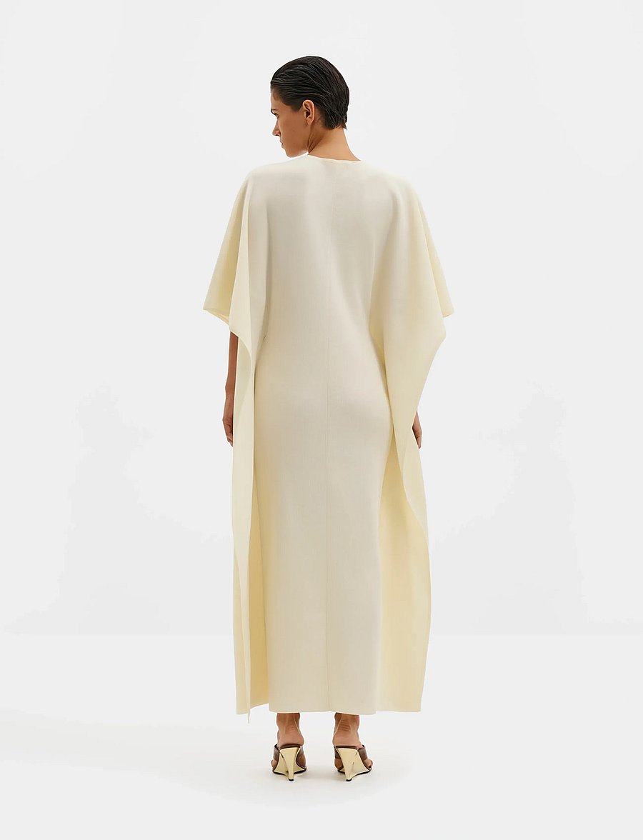 Malina - Janna Knitted V-Neck Maxi Kaftan - strikkjoler - pearl - 3