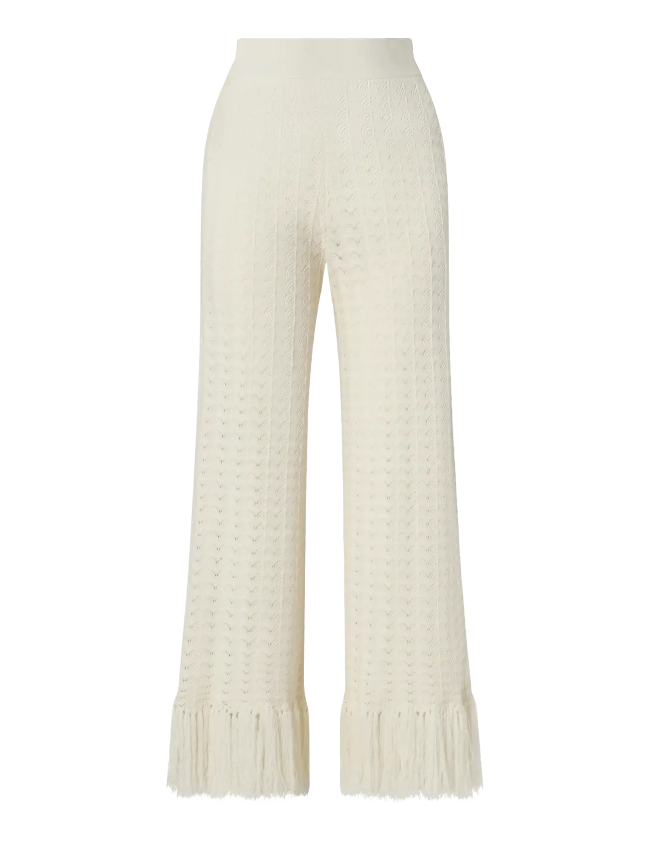 Malina - Alycia Knitted Fringe Pants - bukser med brede ben - white - 1