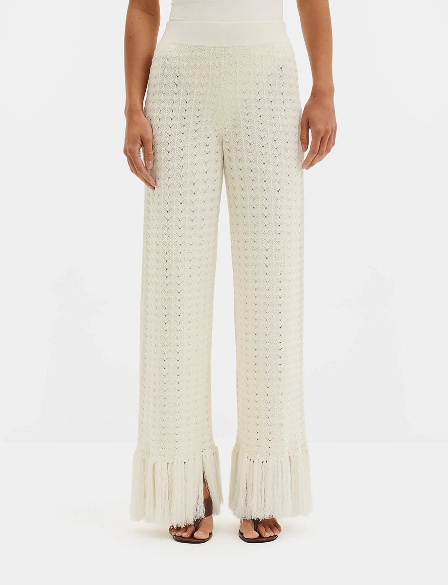 Malina - Alycia Knitted Fringe Pants - hosen mit weitem bein - white - 2