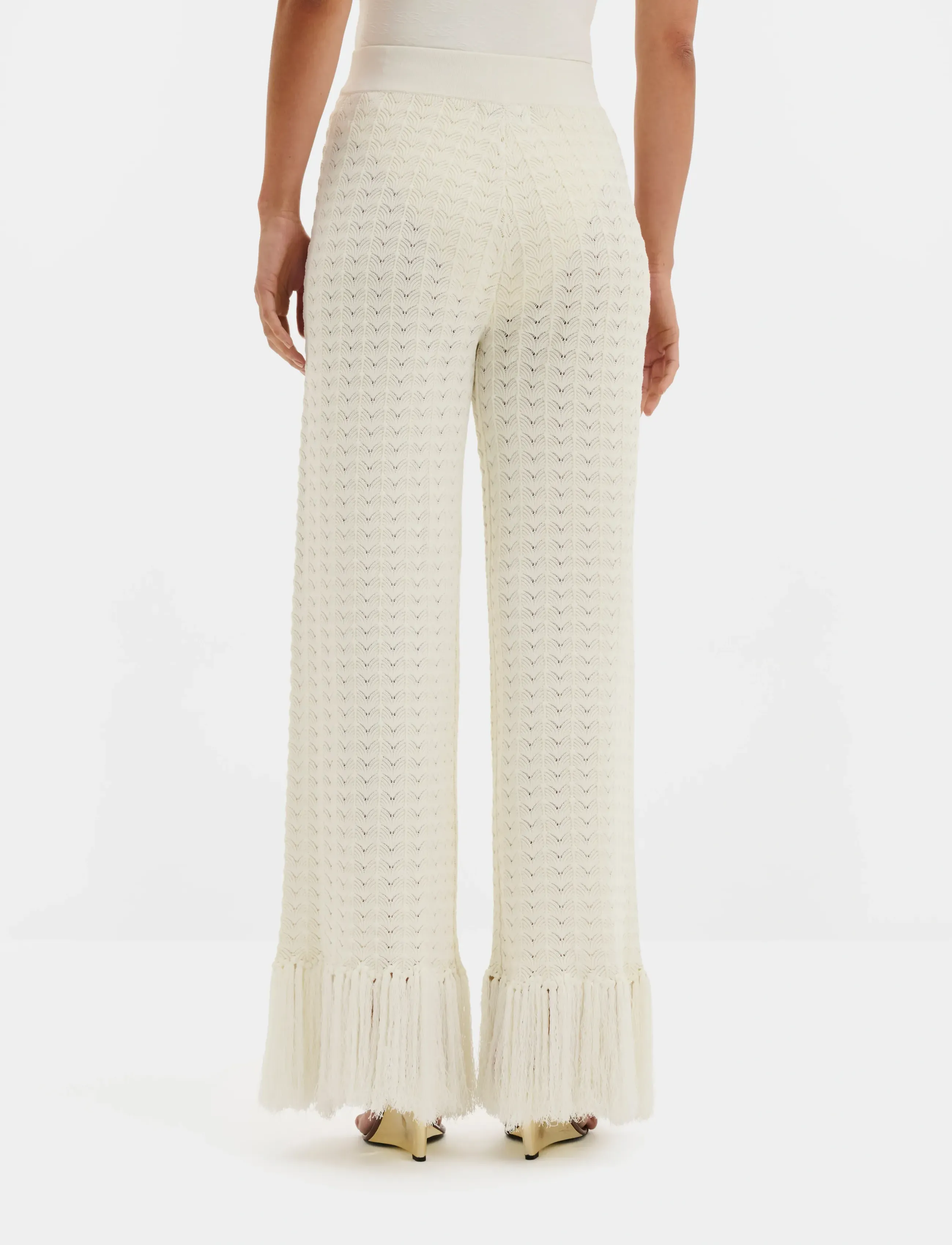 Malina - Alycia Knitted Fringe Pants - bukser med brede ben - white - 3