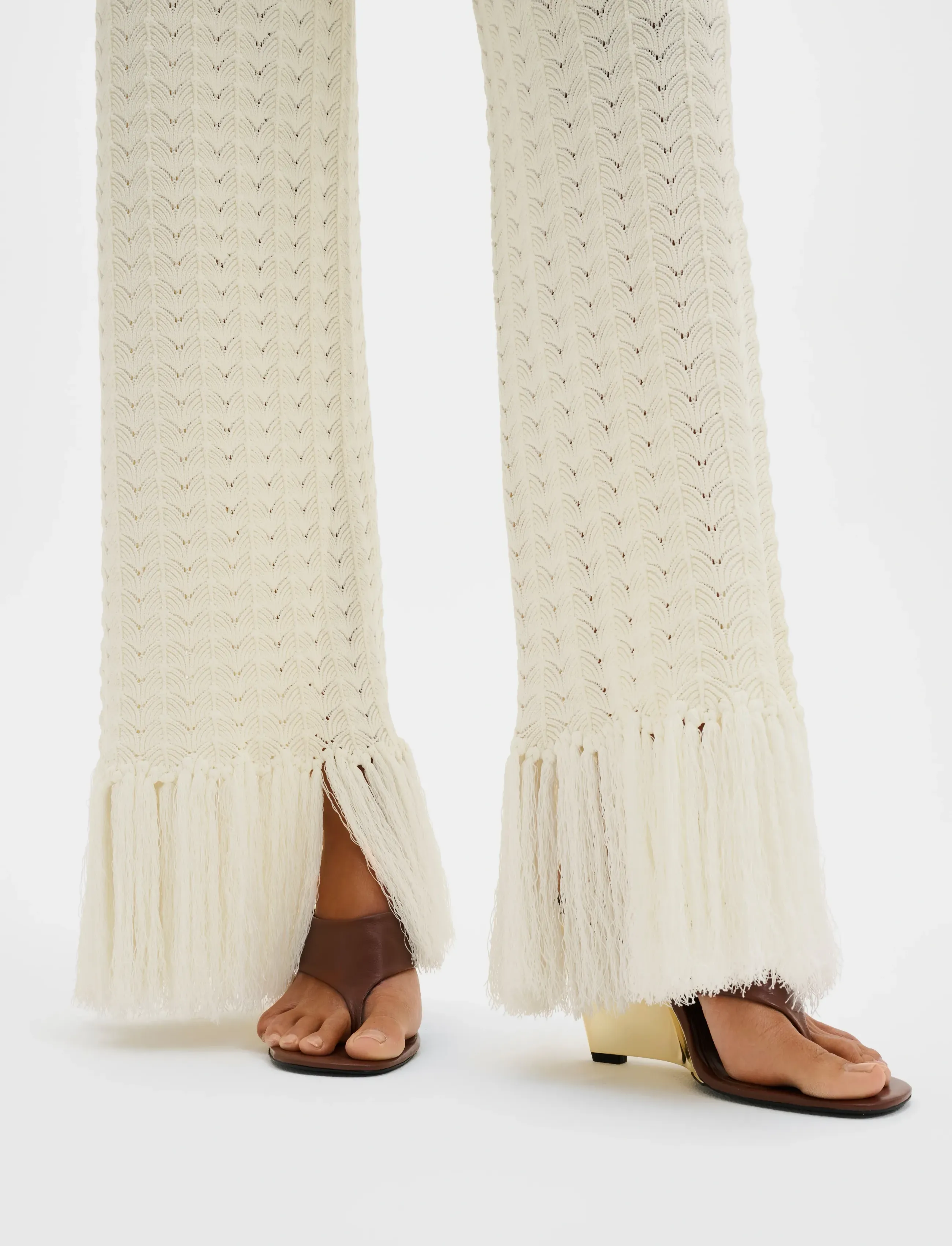 Malina - Alycia Knitted Fringe Pants - bukser med brede ben - white - 4