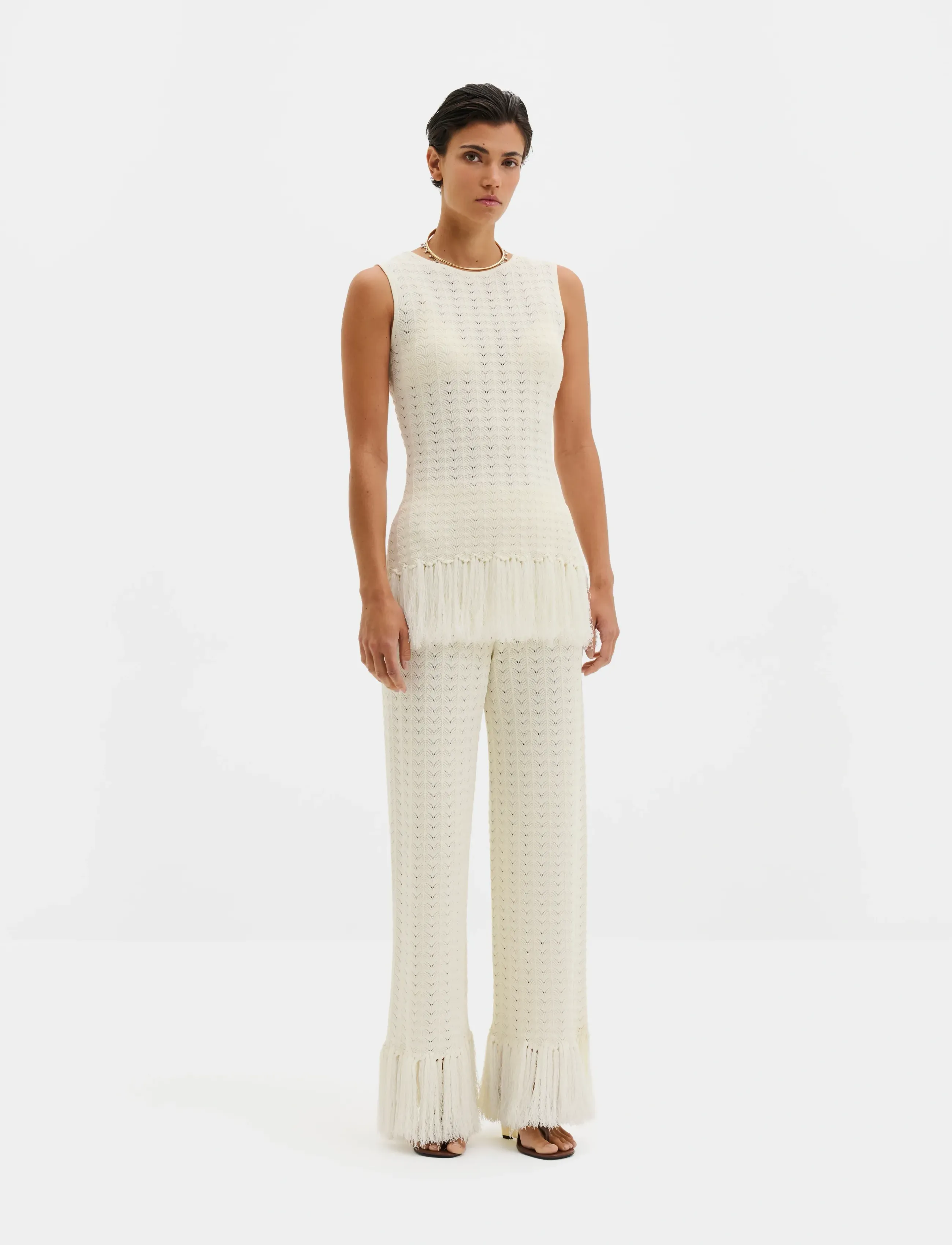 Malina Amal Knitted Fringe Top, S, White, T-Shirts & Toppe > Uden Ærmer, Dame