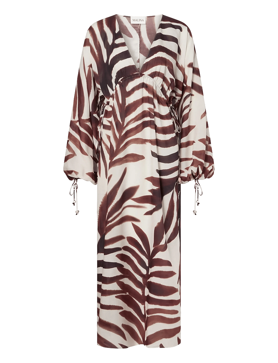 Malina - Joseline Sheer Drawstring Maxi Kaftan - sukienki maxi - burnt leaf - 1