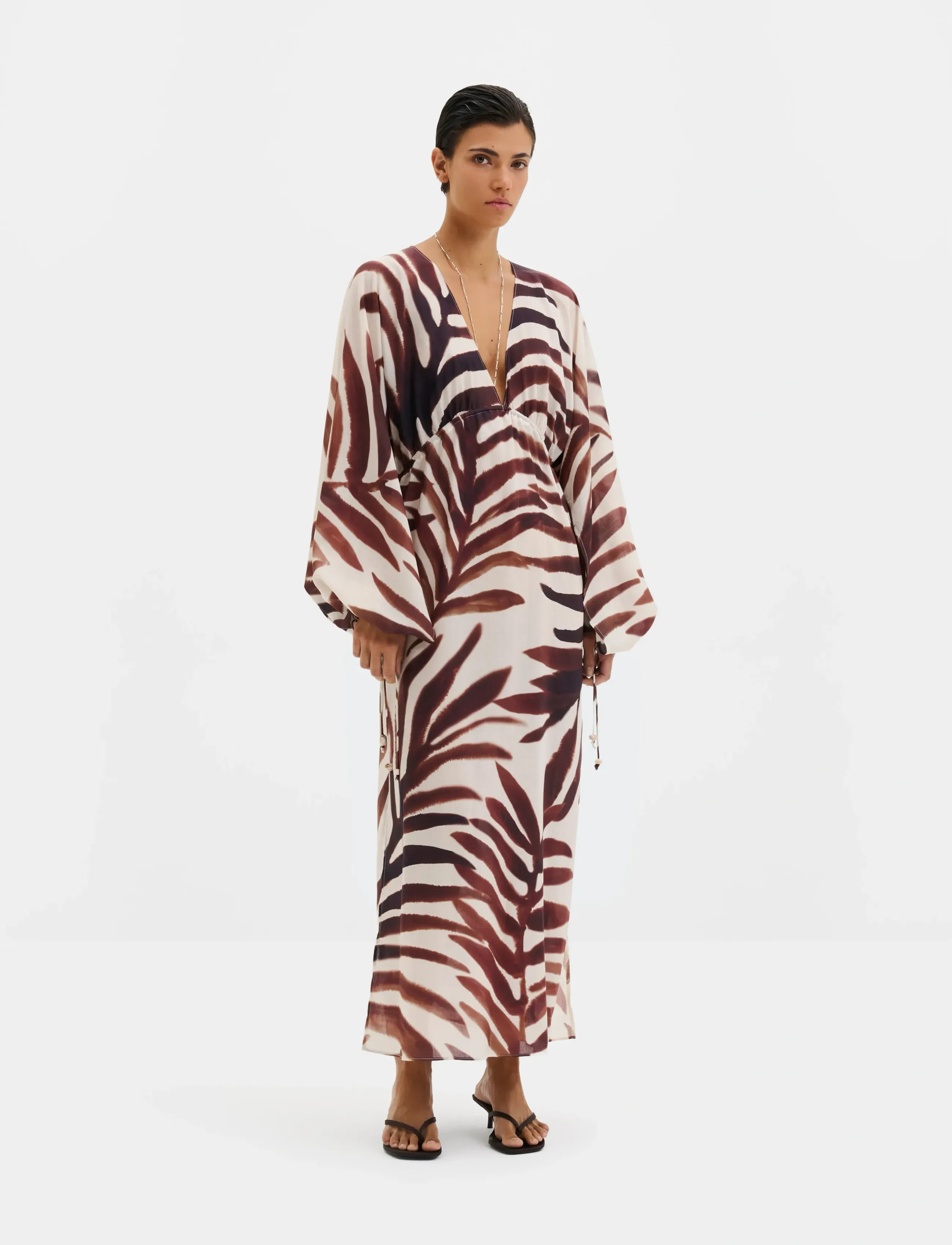 Malina Joseline Sheer Drawstring Maxi Kaftan, S/M, Dresses, Mehrfarbig/gemustert - Dress, Frauen