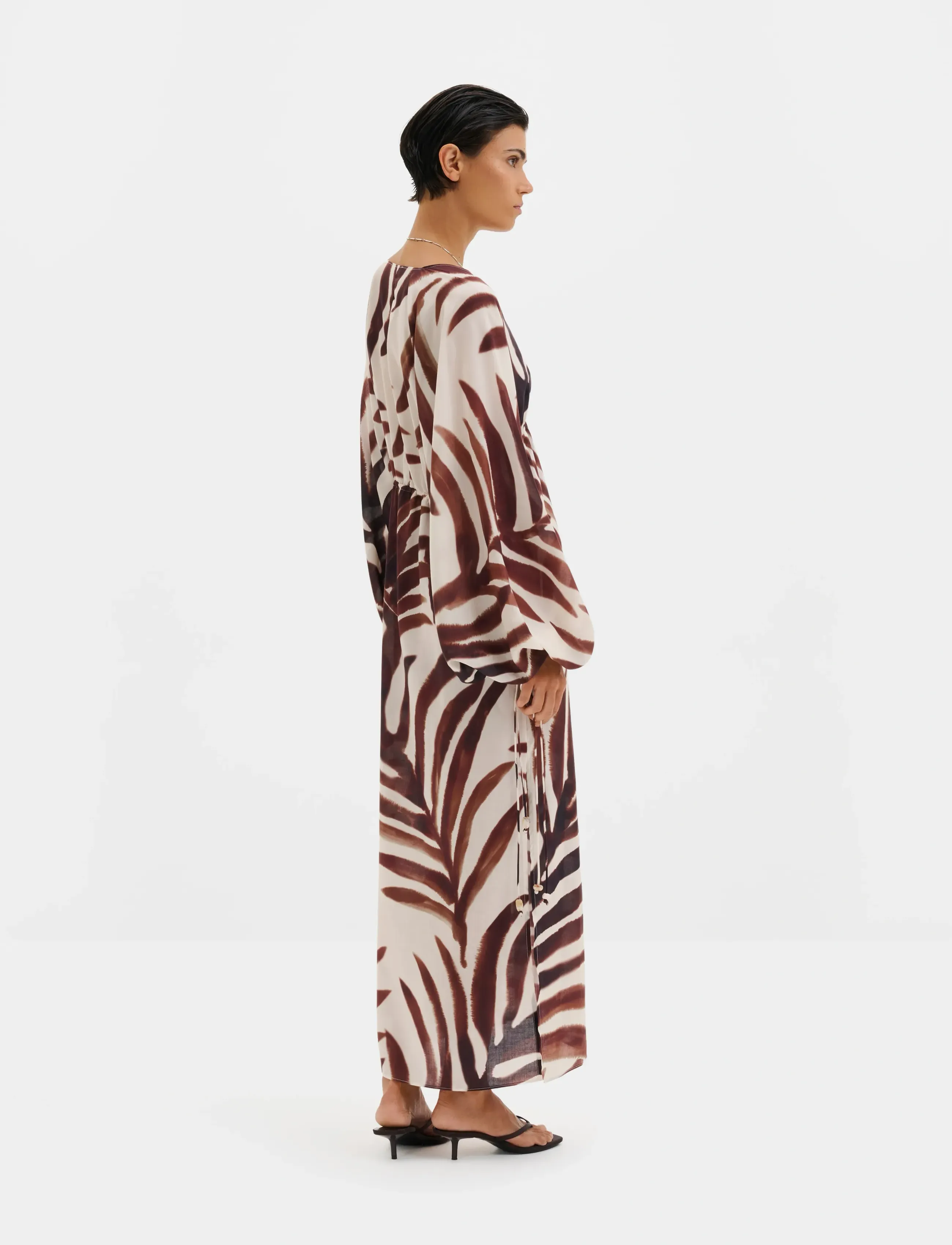 Malina - Joseline Sheer Drawstring Maxi Kaftan - sukienki maxi - burnt leaf - 2