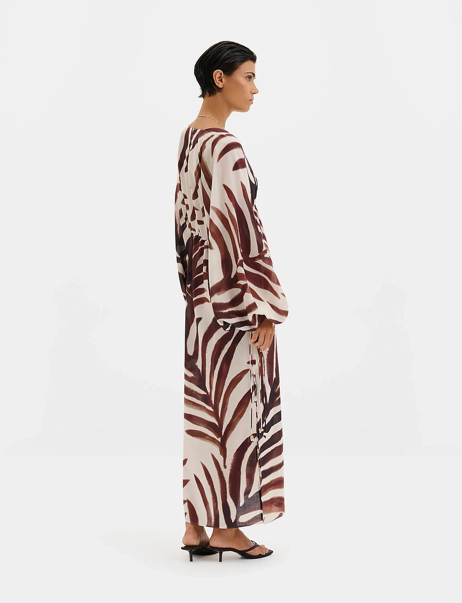 Malina - Joseline Sheer Drawstring Maxi Kaftan - sukienki maxi - burnt leaf - 2