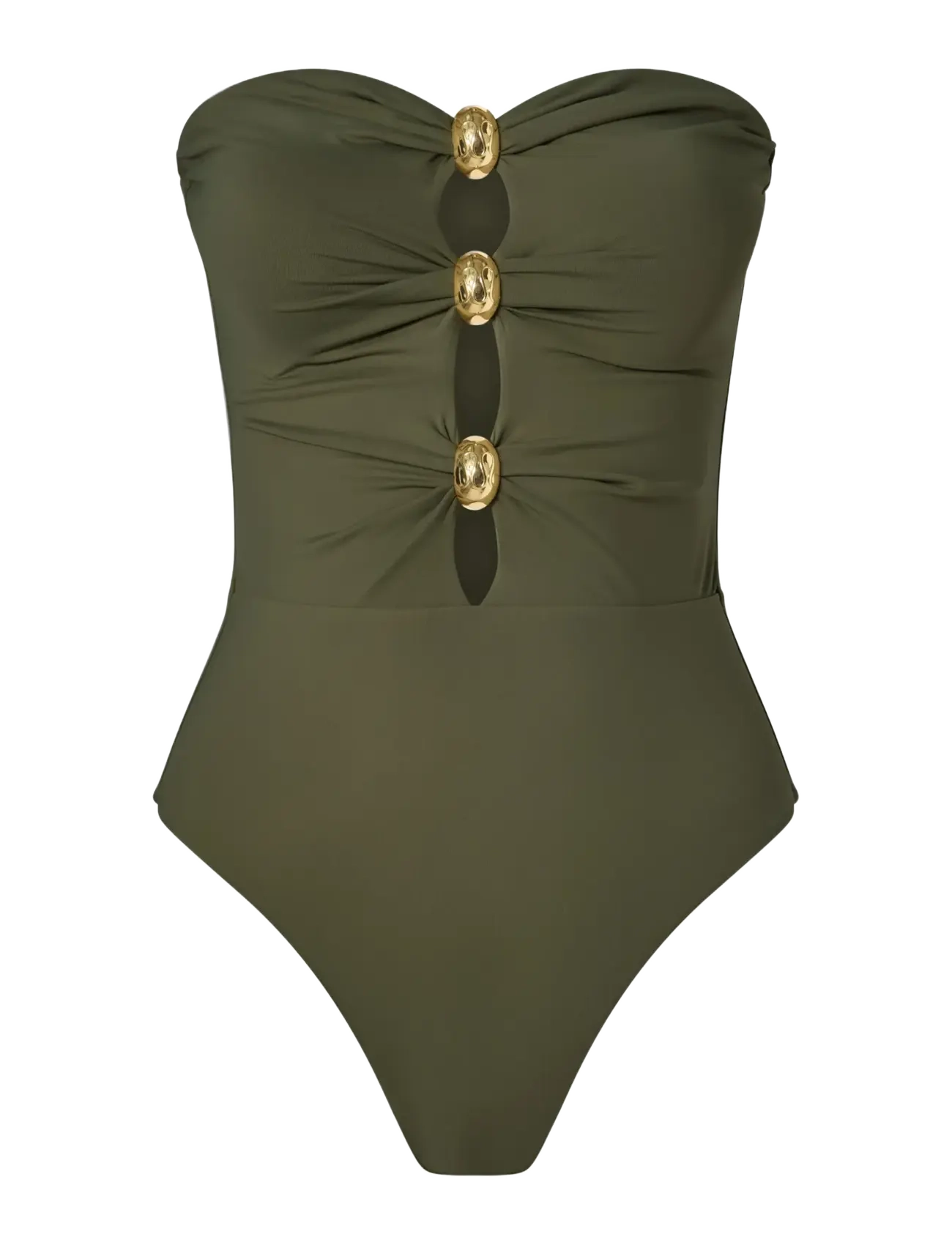 Malina Milea Gold Embellished Bandeau Swimsuit - Swedish brands - DUSTY OLIVE / khaki/green
