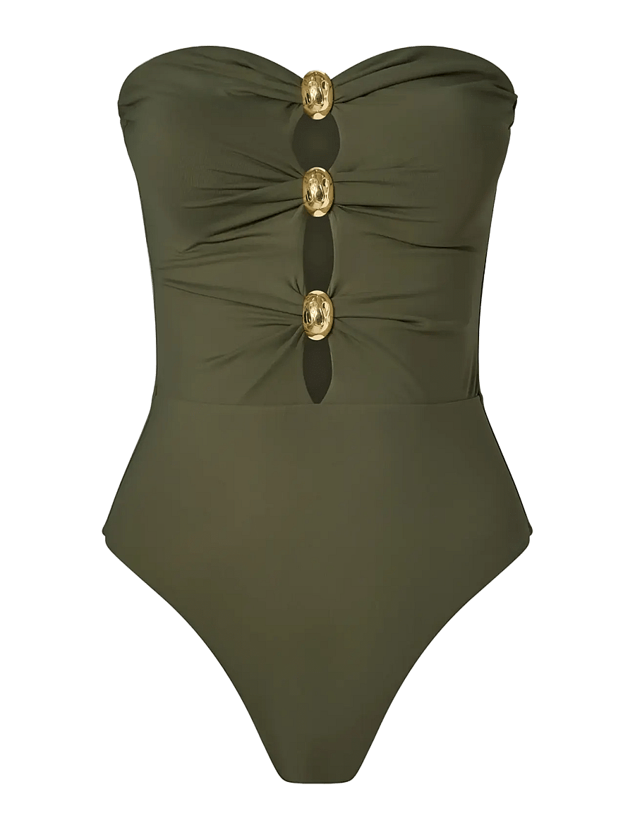 Malina - Milea Gold Embellished Bandeau Swimsuit - 1 pièces - dusty olive - 1