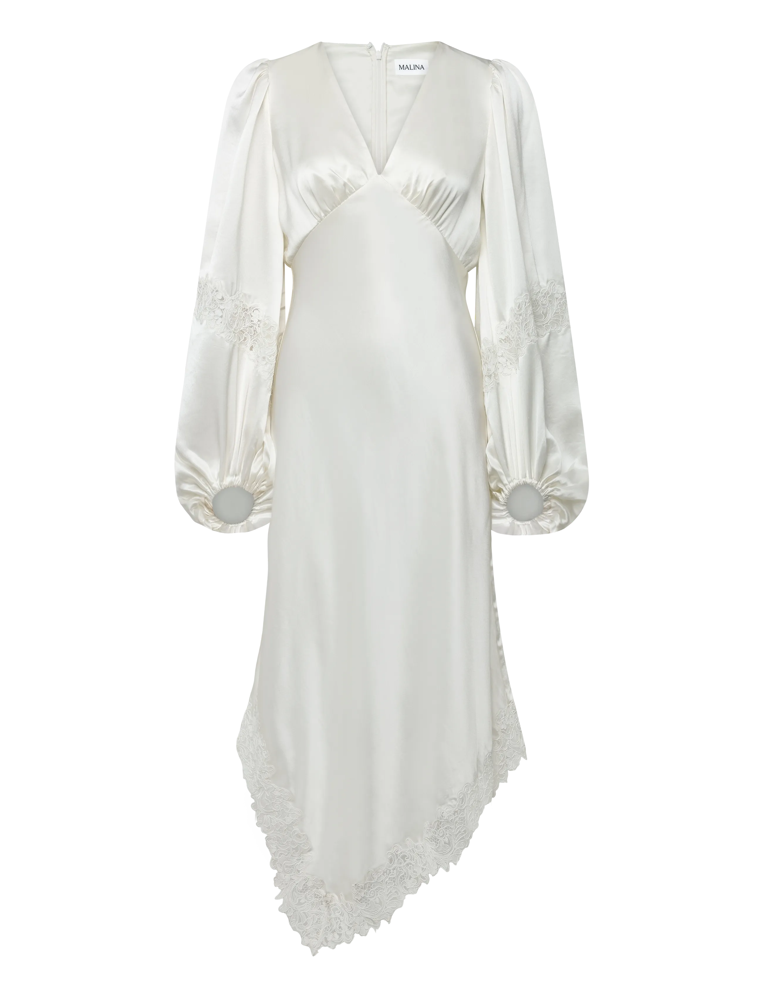 Malina - Seema Asymmetric Lace Hem Maxi Dress - evening dresses - cream - 1