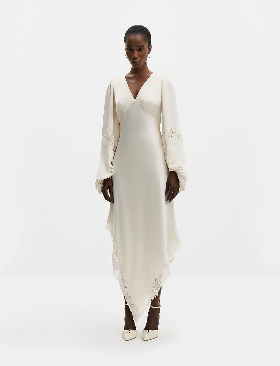 Malina - Seema Asymmetric Lace Hem Maxi Dress - cream - 0