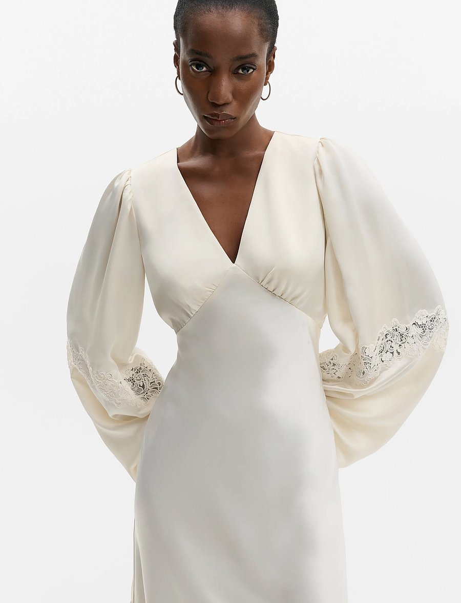 Malina - Seema Asymmetric Lace Hem Maxi Dress - cream - 3