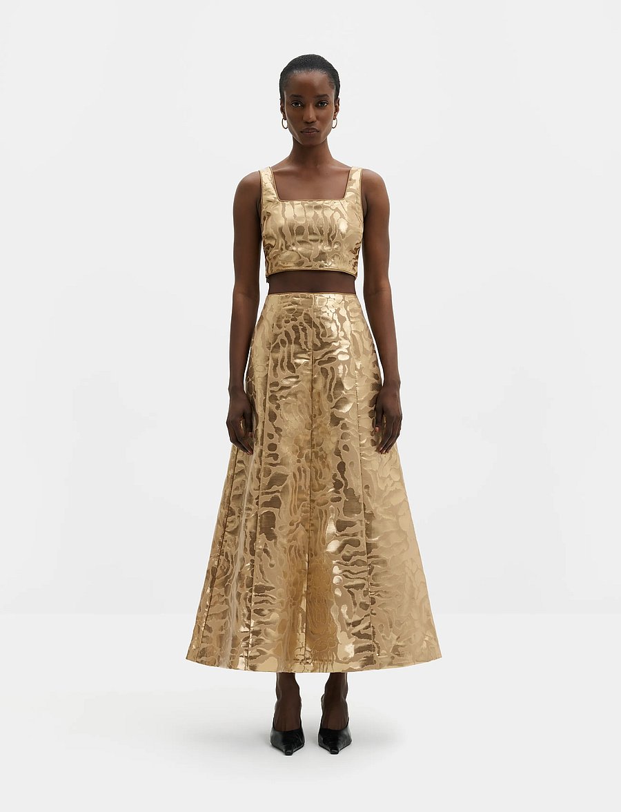 Malina - Meline Jacquard Midi Skirt - midiseelikud - savannah metallic - 0