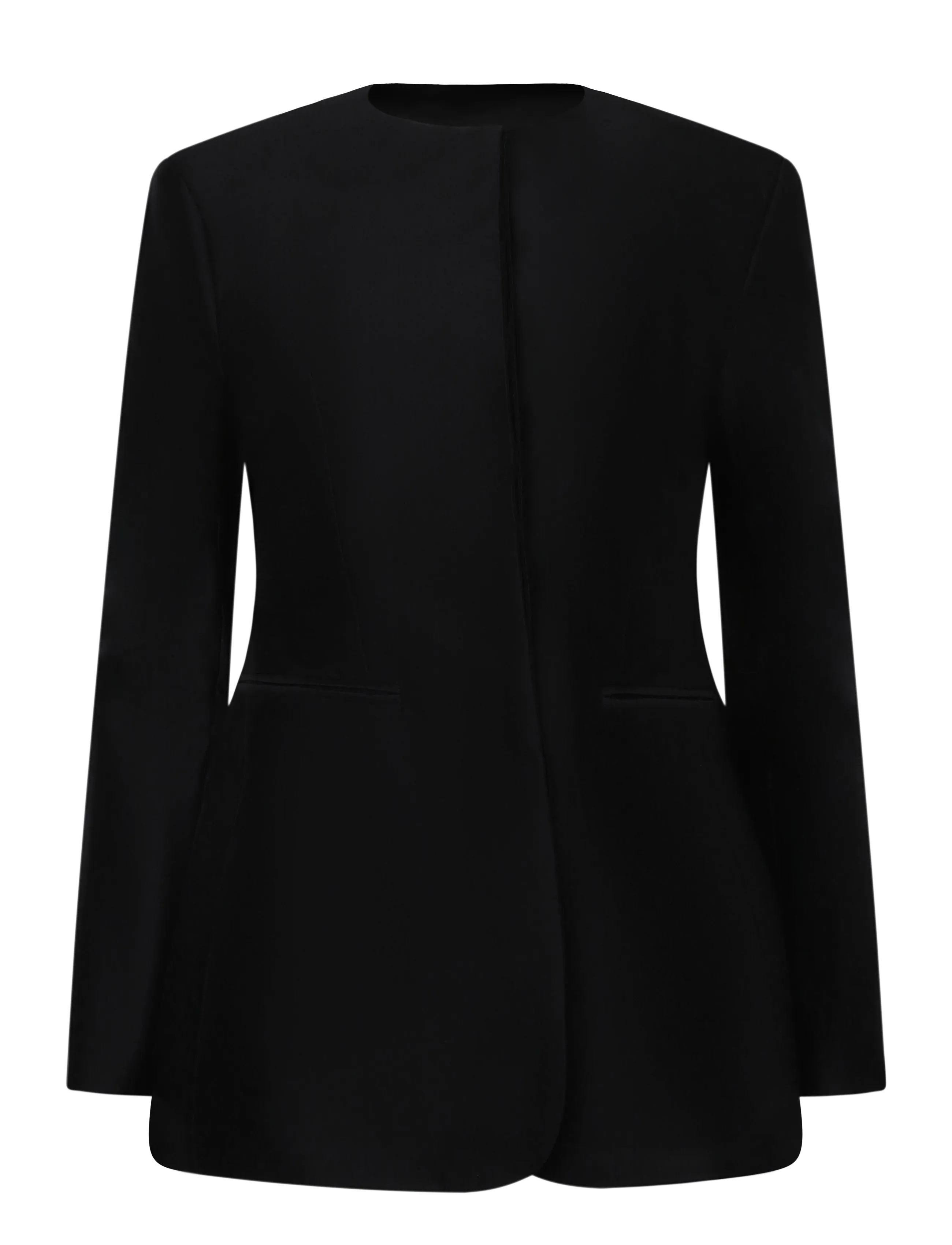 Malina Carol Collarless Wool-Silk Evening Blazer - Kläder - BLACK / black