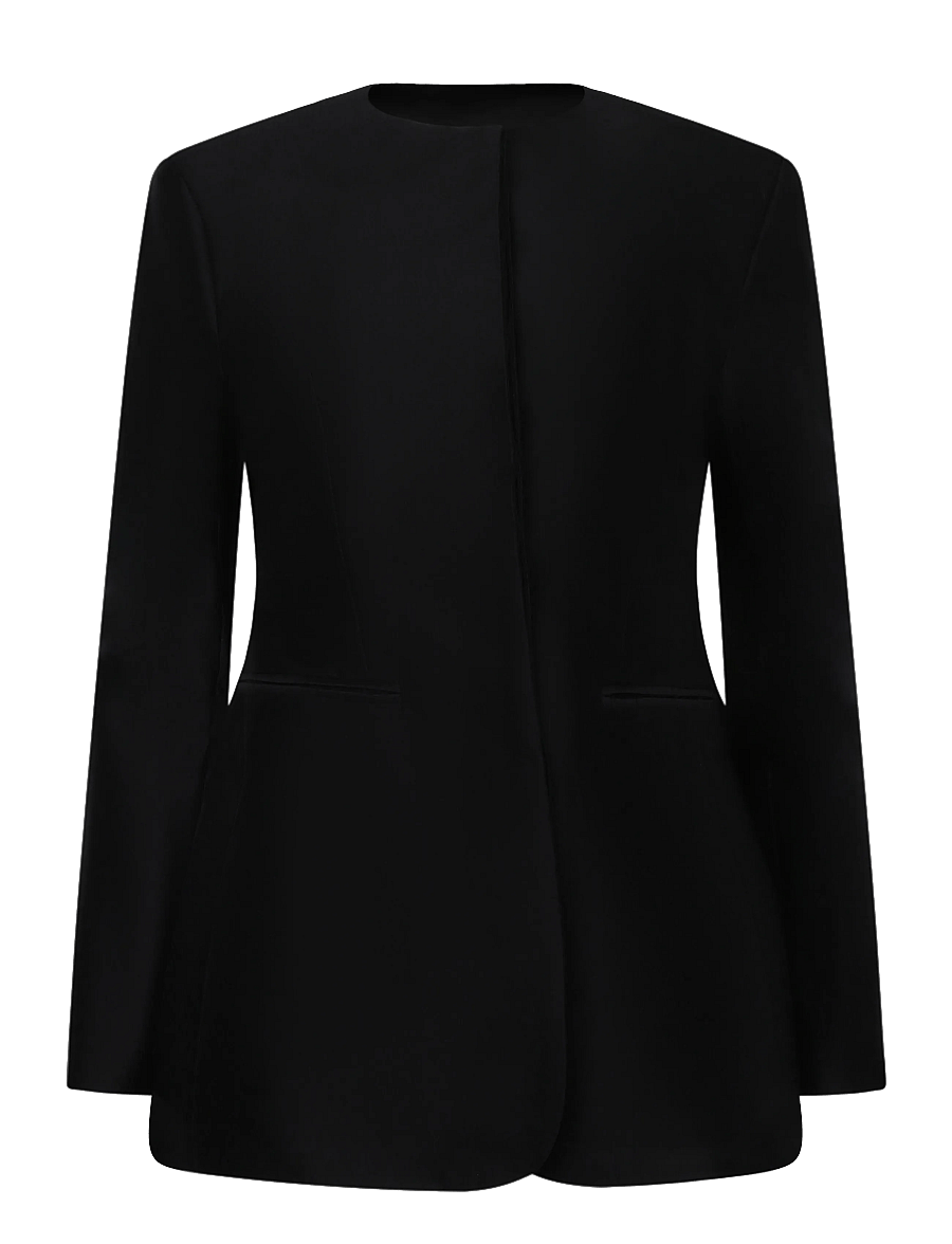 Malina - Carol Collarless Wool-Silk Evening Blazer - einreihige blazer - black - 1