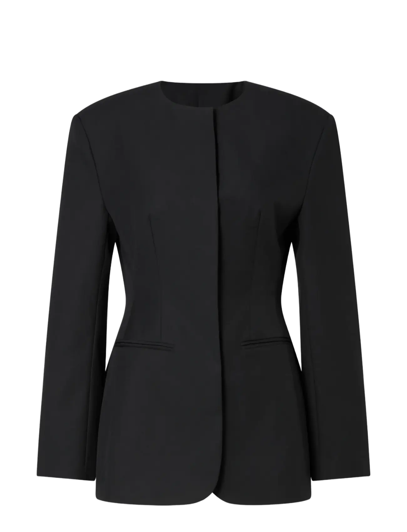 Malina Carol Collarless Wool-Silk Evening Blazer - Kläder - BLACK / black