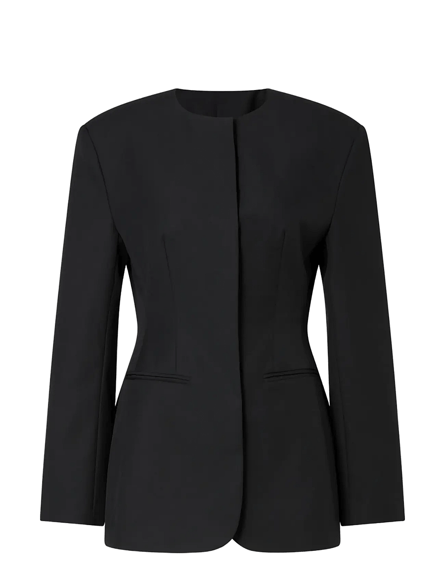 Malina - Carol Collarless Wool-Silk Evening Blazer - enkelknäppta kavajer - black - 1