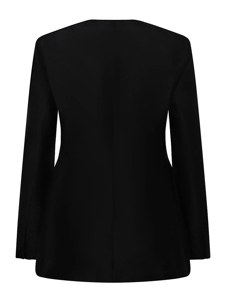 Malina - Carol Collarless Wool-Silk Evening Blazer - einreihige blazer - black - 2