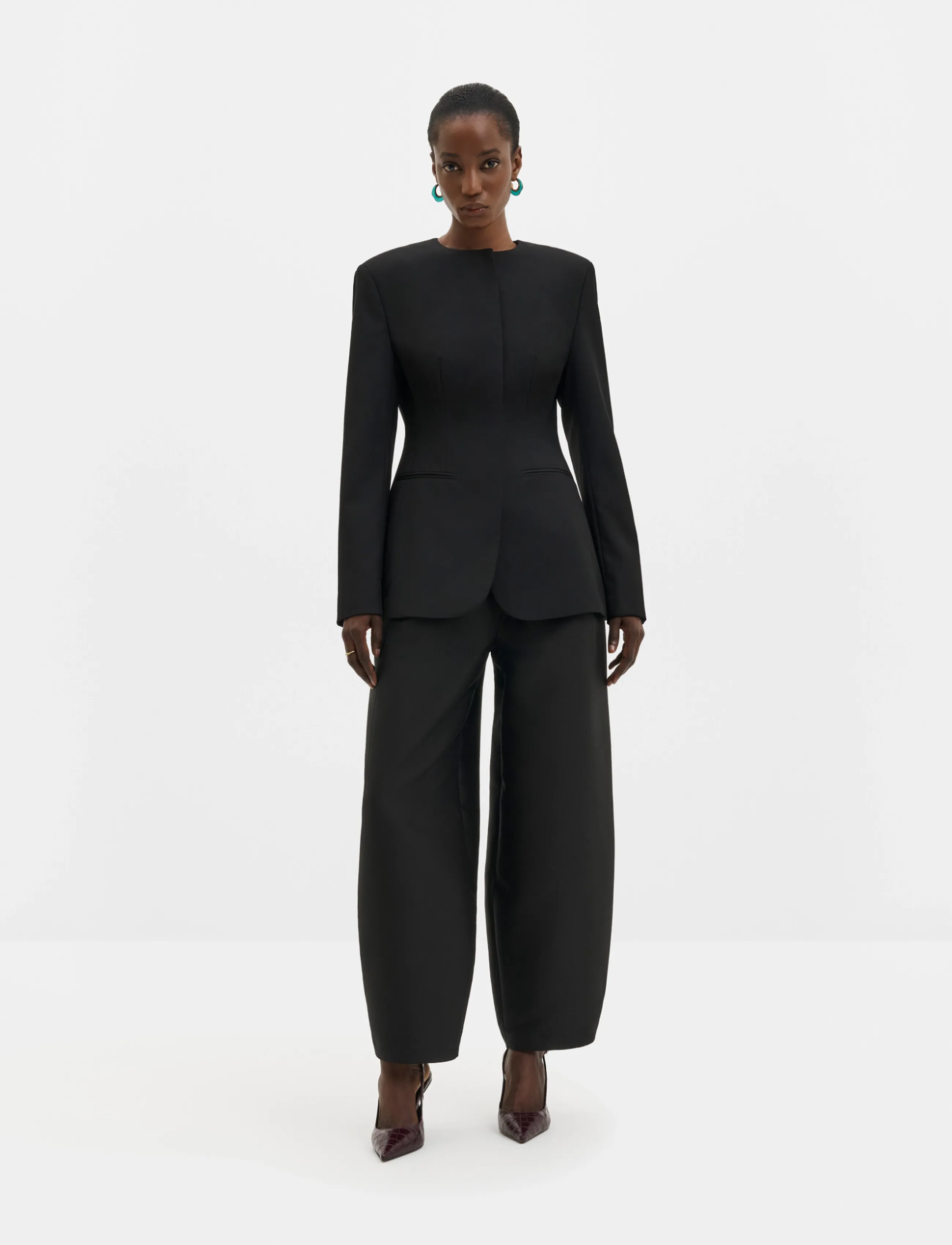 Malina Carol Collarless Wool-Silk Evening Blazer, 34, Black, Blazere > Enkeltradede Blazere, Dame