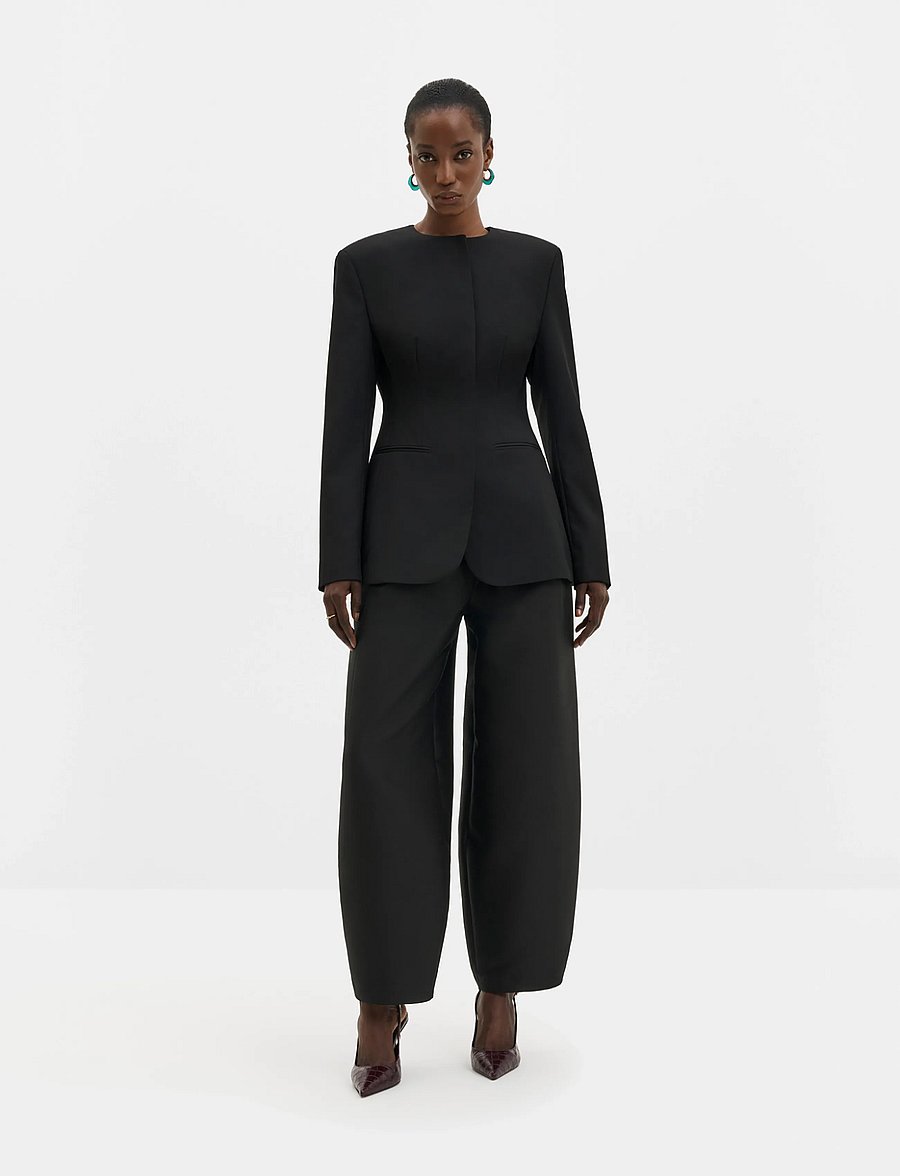 Malina - Carol Collarless Wool-Silk Evening Blazer - enkelknäppta kavajer - black - 0
