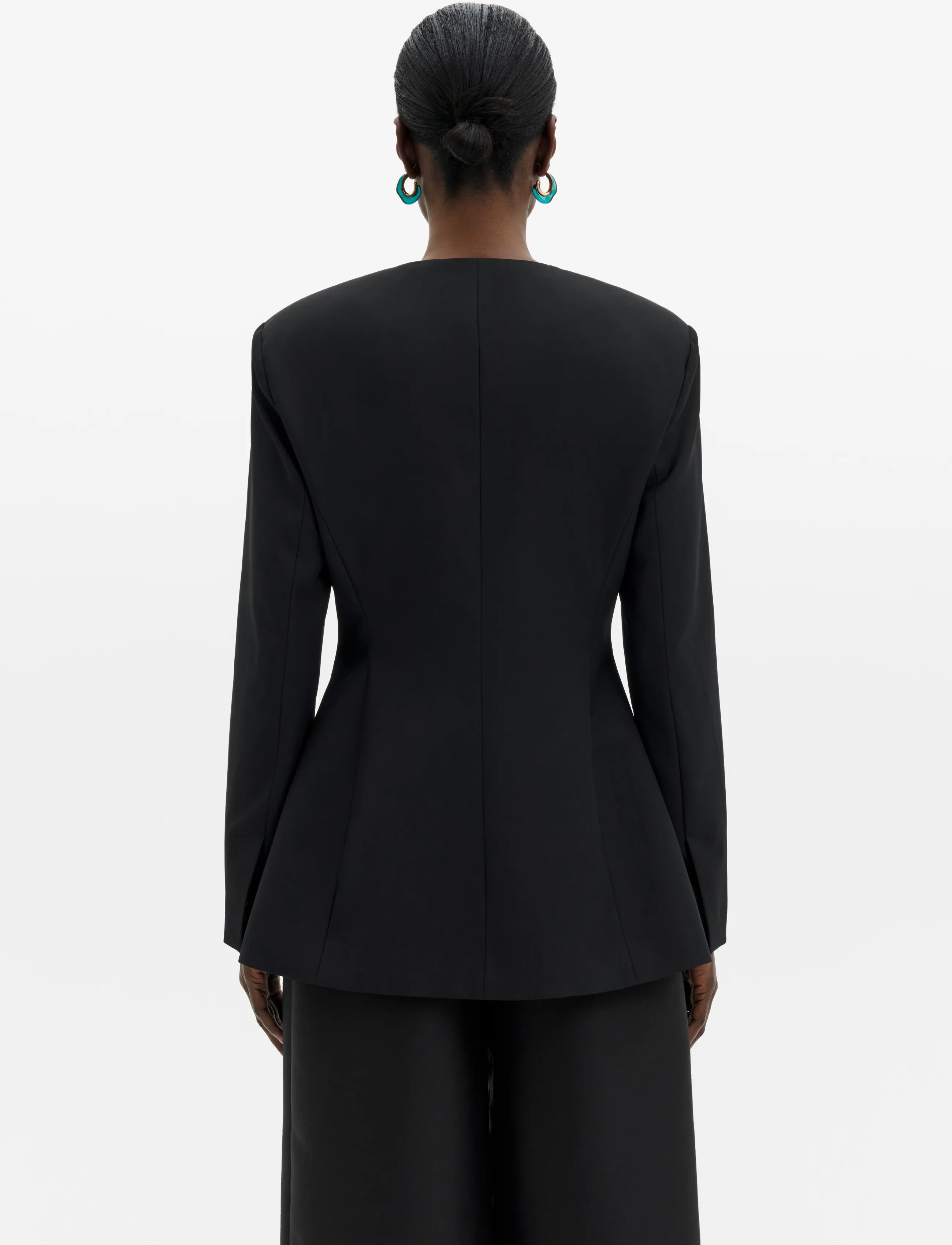 Malina - Carol Collarless Wool-Silk Evening Blazer - einreihige blazer - black - 3