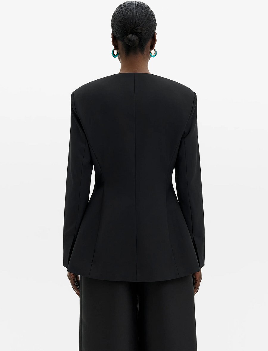 Malina - Carol Collarless Wool-Silk Evening Blazer - enkelknäppta kavajer - black - 3