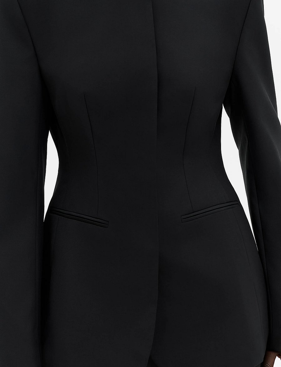 Malina - Carol Collarless Wool-Silk Evening Blazer - enkelknäppta kavajer - black - 4
